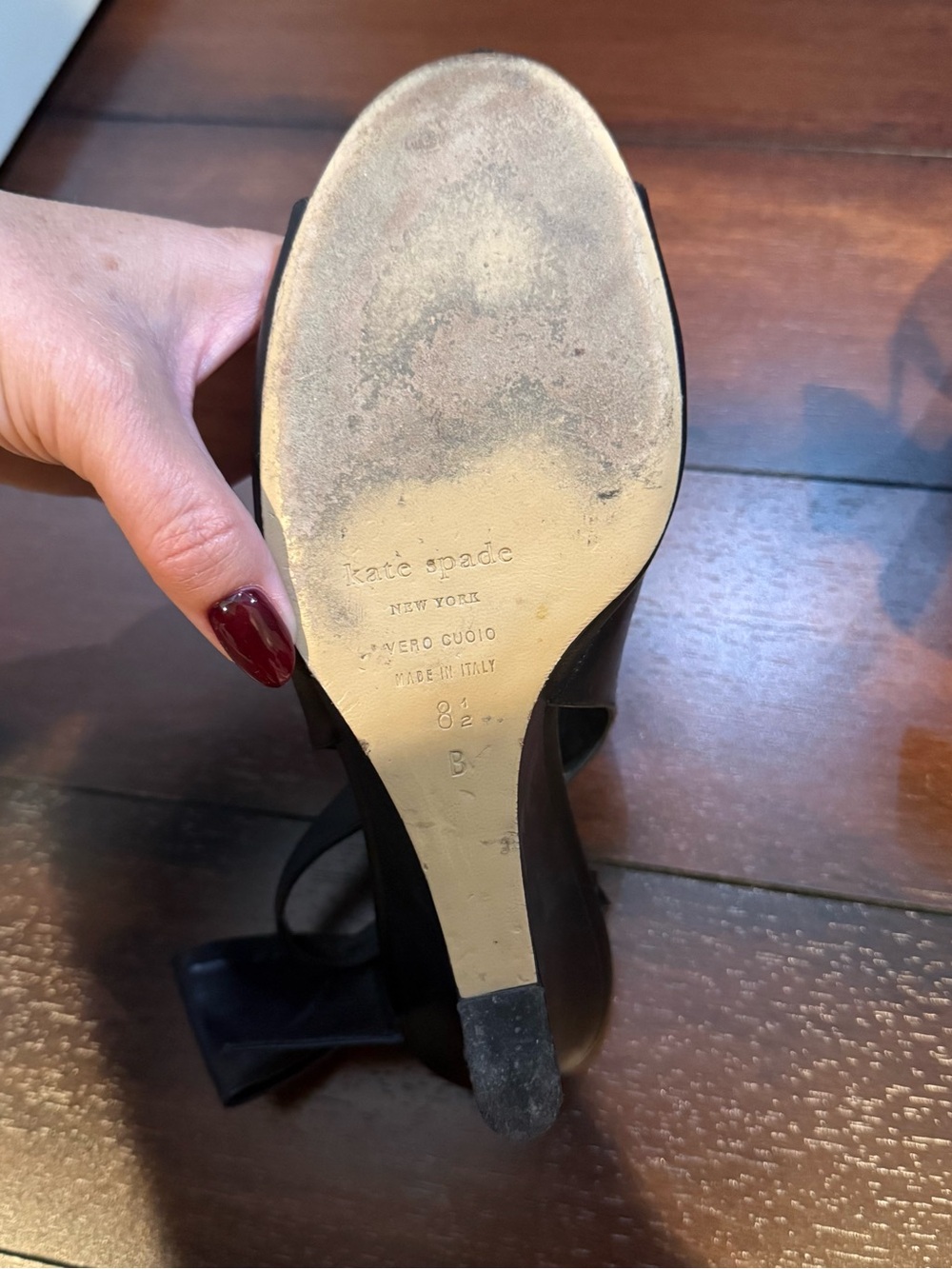kate spade Black Leather Peep-Toe Heel with Back Bow - Picture 7 of 10